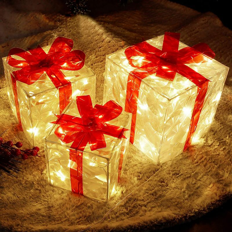 Photo 1 of Lulu Home Christmas Lighted Boxes, Set of 3 60 LED Light Up Decor Outdoor, Light Up Christmas Boxes Present Decorations Outdoor Yard DESIGN DIFFERENT SEE PHOTO
