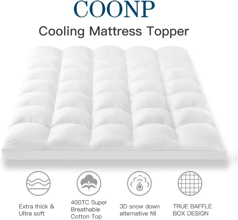 Photo 2 of ull Mattress Topper, Extra Thick Pillowtop, Cooling Mattress Topper, Plush Mattress Pad Cover 400TC Cotton Top Protector with 8-21 Inch Deep Pocket 3D Snow Down Alternative Fill
