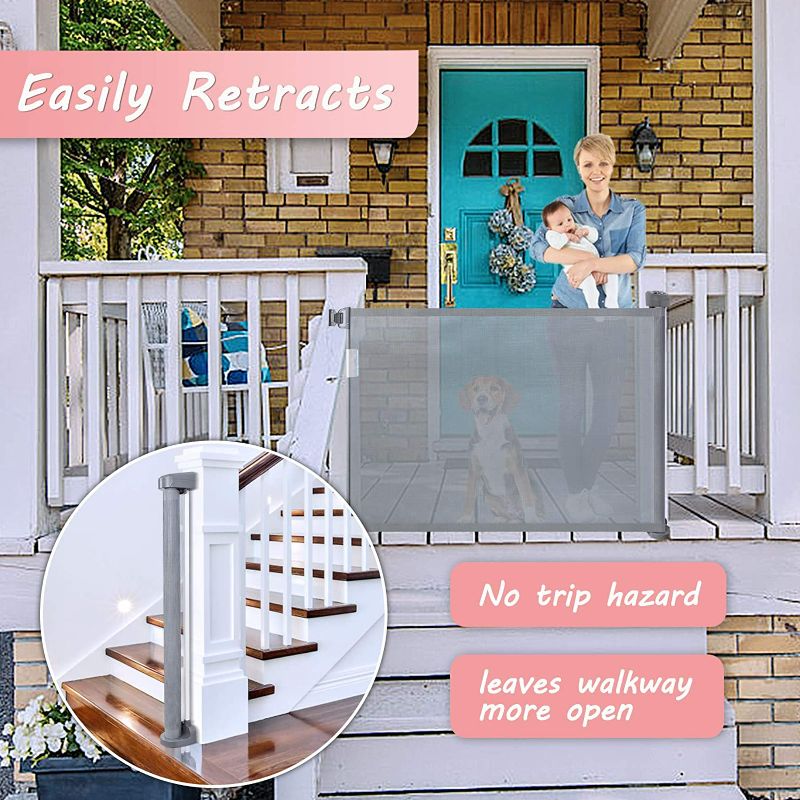 Photo 3 of Babepai Retractable Baby Gate Door Grey, Extra Wide Baby Safety Gate and Pet Gate for Stairs, Doors, and More, Fabric Baby Gate Mesh Safety Gate 54" Wide Indoor/Outdoor, Grey