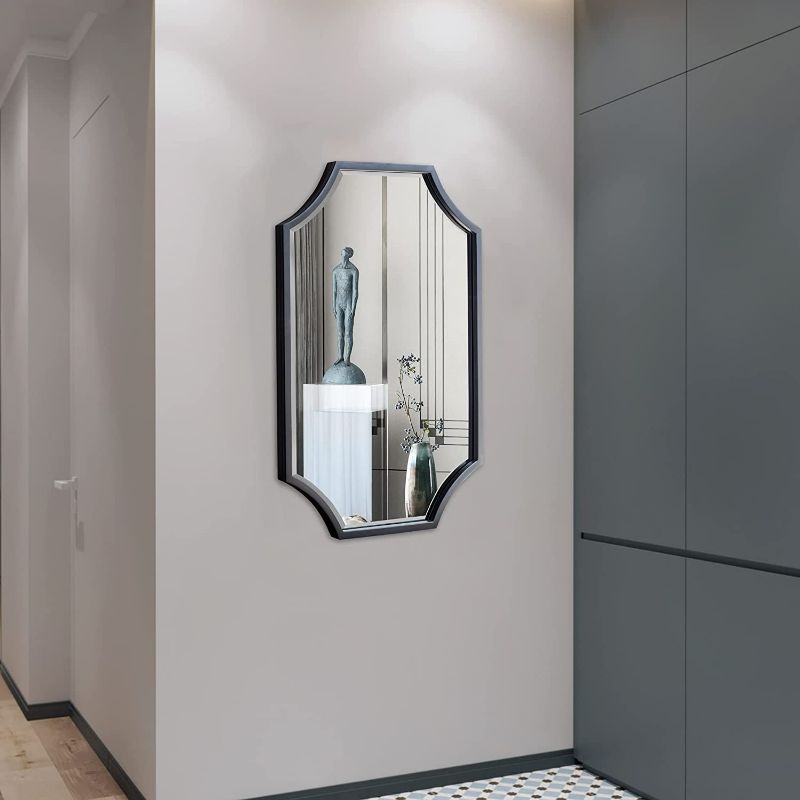 Photo 2 of Kelly Miller 20"x28" Metal Black Beveled Wall Mirror, Scalloped Decorative Mirror for Bathroom, Bedroom, Living Room, Entryway & Hallway