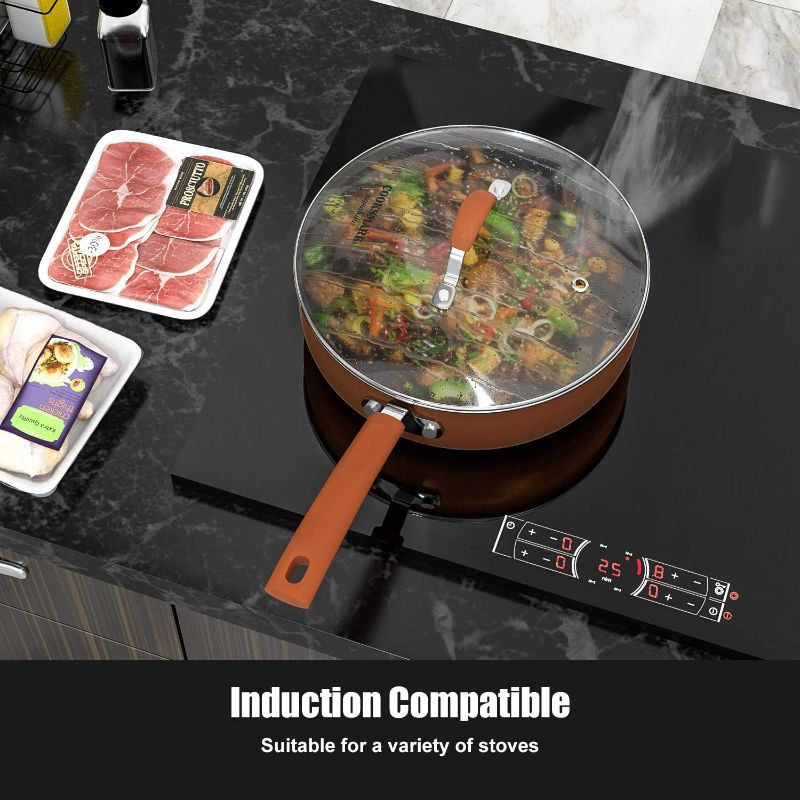 Photo 8 of cooper pan Signature 10-Piece Ceramic Nonstick Aluminum Cookware Set, Induction Compatible Pots and Pans Set, Dishwasher Safe Oven Safe PTFE PFOA Free-Copper
