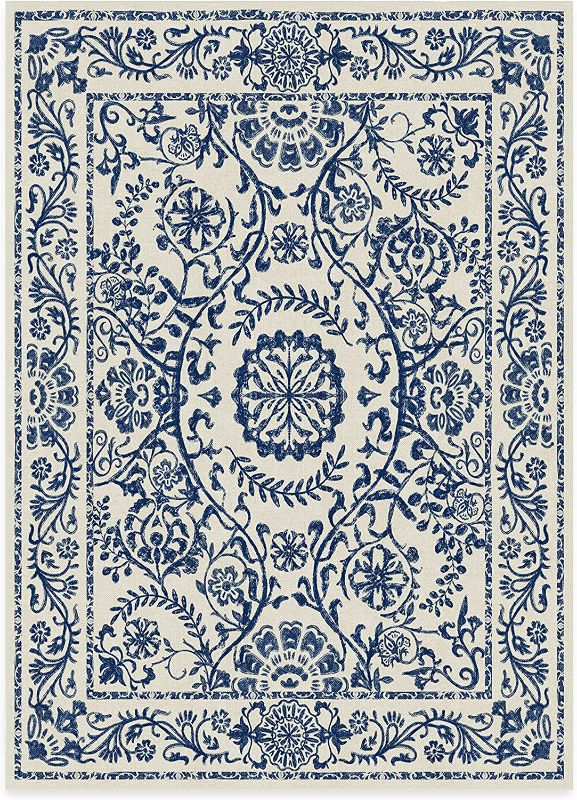 Photo 2 of SIZE UNKNOWN RUGGABLE Delphina Washable Rug - Perfect Vintage Area Rug for Living Room Bedroom Kitchen - Pet & Child Friendly - Stain & Water Resistant - Delft Blue