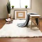 Photo 3 of Serene Silky Faux Fur Fluffy Shag Rug Snow White 