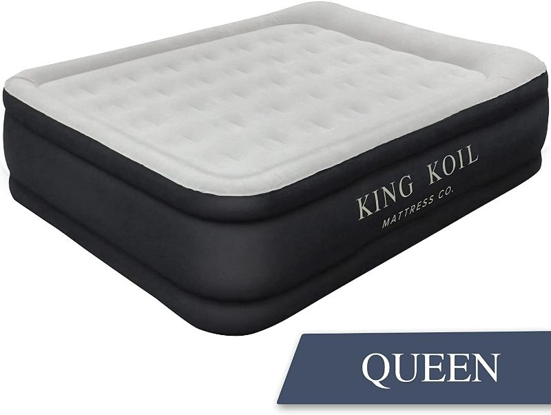 Photo 1 of King Koil Luxury Air Mattress Queen with Built-in Pump for Home, Camping & Guests - 20” Queen Size Inflatable Airbed Luxury Double High Adjustable Blow Up Mattress, Durable Portable Waterproof

