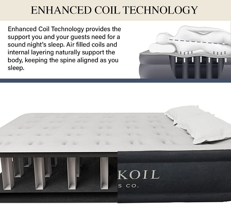 Photo 4 of King Koil Luxury Air Mattress Queen with Built-in Pump for Home, Camping & Guests - 20” Queen Size Inflatable Airbed Luxury Double High Adjustable Blow Up Mattress, Durable Portable Waterproof
