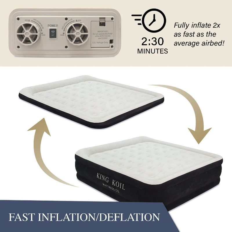 Photo 3 of King Koil Luxury California King Air Mattress with Built-in Pump for Home, Camping & Guests - 20” King Size Inflatable Airbed Luxury Double High Adjustable Blow Up Mattress, Durable Waterproof
