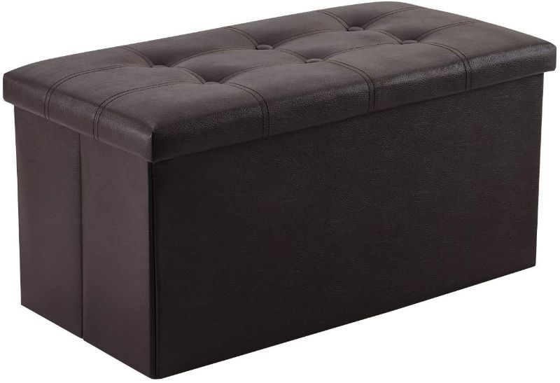 Photo 1 of 30 inches Folding Storage Ottoman, 80L Storage Bench for Bedroom and Hallway, Faux Leather Brown Footrest with Foam Padded Seat,