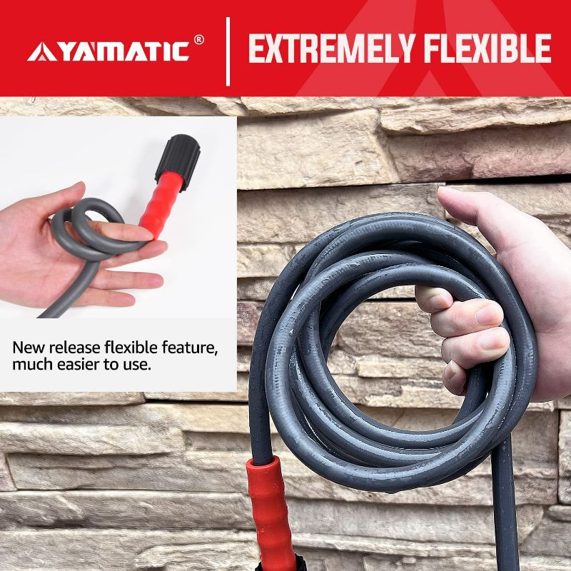 Photo 3 of YAMATIC Top Flexible Pressure Washer Hose 50FT X 1/4", Kink Resistant Real 3200 PSI Heavy Duty Power Washer Extension Replacement Hose With M22-14mm x 3/8" Quick Connect Kit For Gas & Electric, Grey
