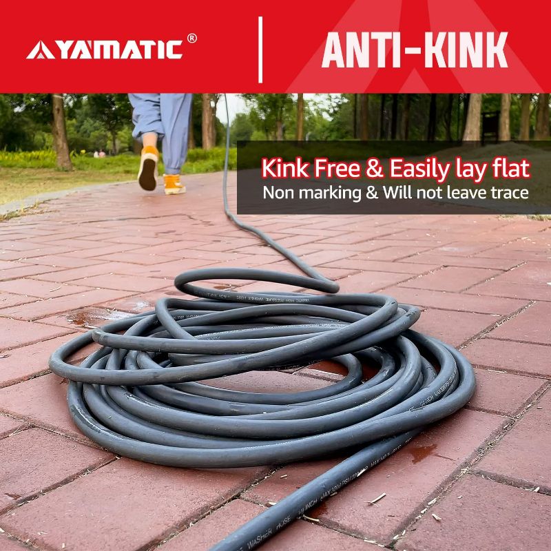 Photo 4 of YAMATIC Top Flexible Pressure Washer Hose 50FT X 1/4", Kink Resistant Real 3200 PSI Heavy Duty Power Washer Extension Replacement Hose With M22-14mm x 3/8" Quick Connect Kit For Gas & Electric, Grey

