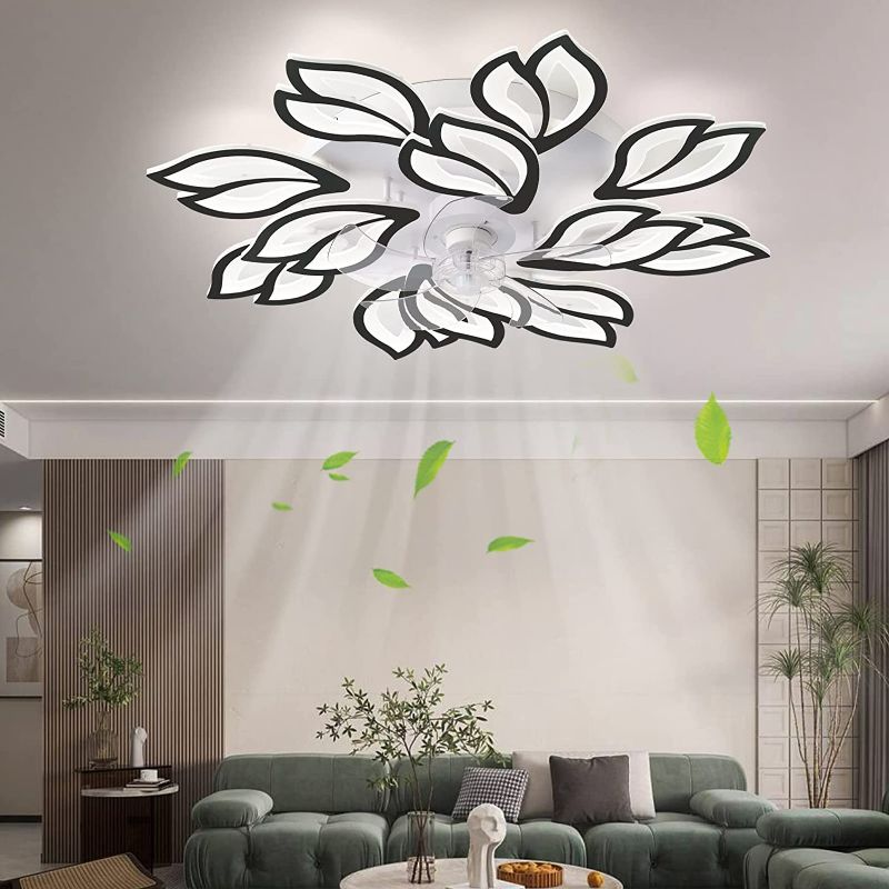 Photo 3 of REYDELUZ 35" Modern Ceiling Fan with Lights and Remote & APP Control, Dimmable 6 Speed Reversible Blades, LED Flush Mount Low Profile Fan Light,Bladeless ceiling fan with Smart Timing
