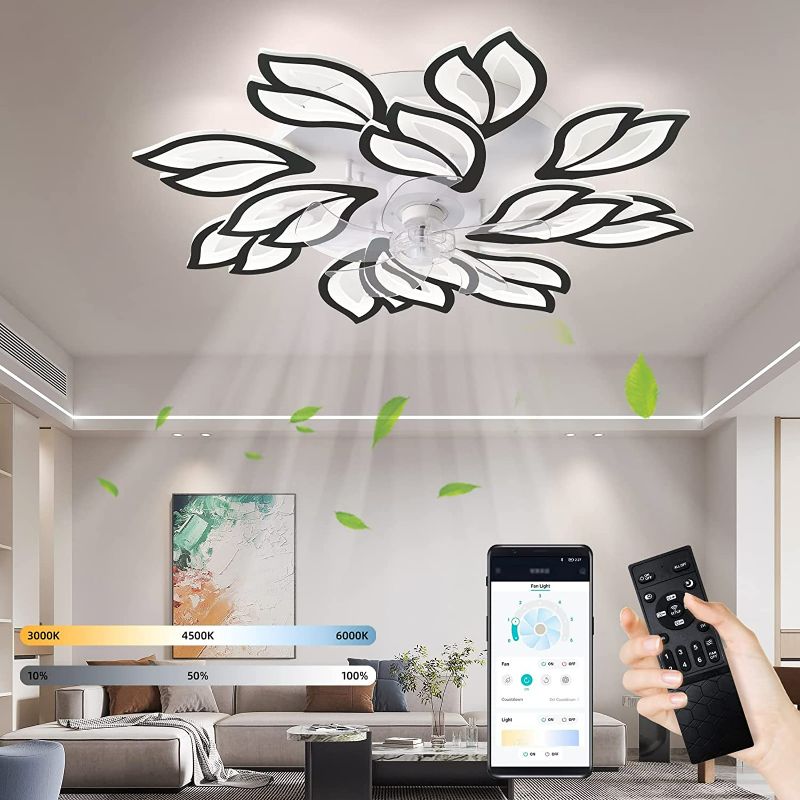 Photo 1 of REYDELUZ 35" Modern Ceiling Fan with Lights and Remote & APP Control, Dimmable 6 Speed Reversible Blades, LED Flush Mount Low Profile Fan Light,Bladeless ceiling fan with Smart Timing

