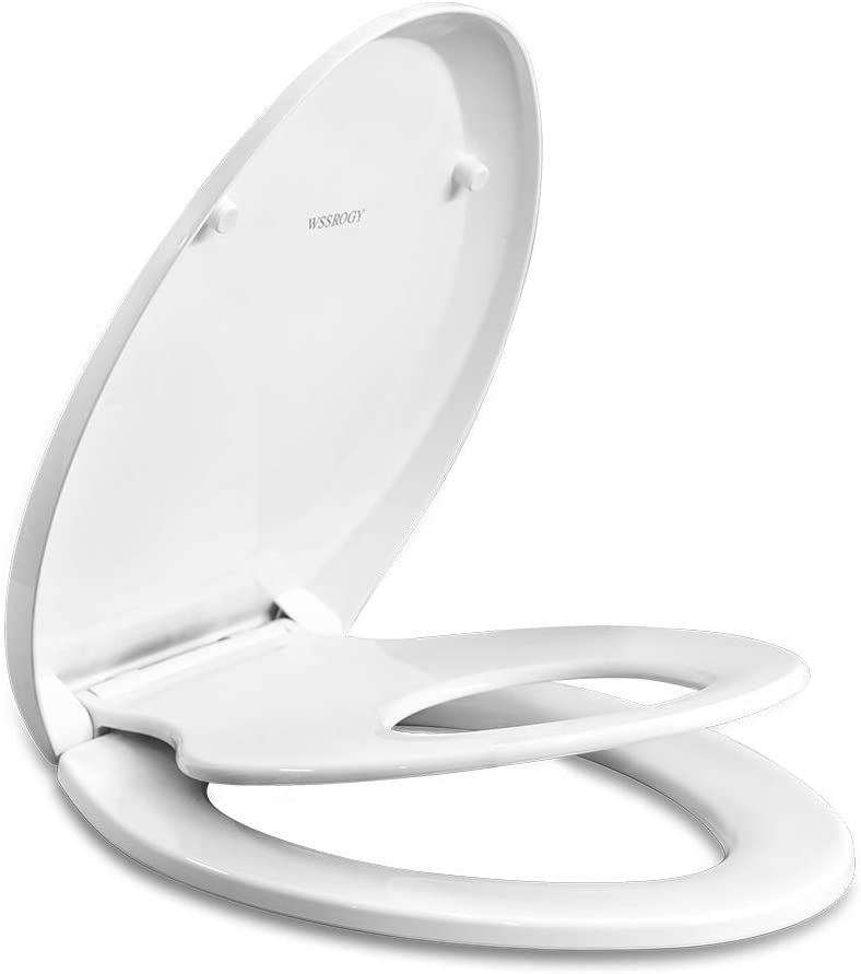 Photo 1 of WSSROGY Elongated Toilet Seat with Built in Potty Training Seat, Magnetic Kids Seat and Cover, Slow Close, Fits both Adult and Child, Plastic, White
