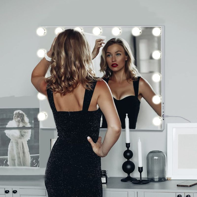 Photo 2 of FENCHILIN Vanity Mirror with Lights, Hollywood Lighted Makeup Mirror with 15 Dimmable LED Bulbs for Dressing Room & Bedroom, Tabletop or Wall-Mounted, Slim Metal Frame Design, White
