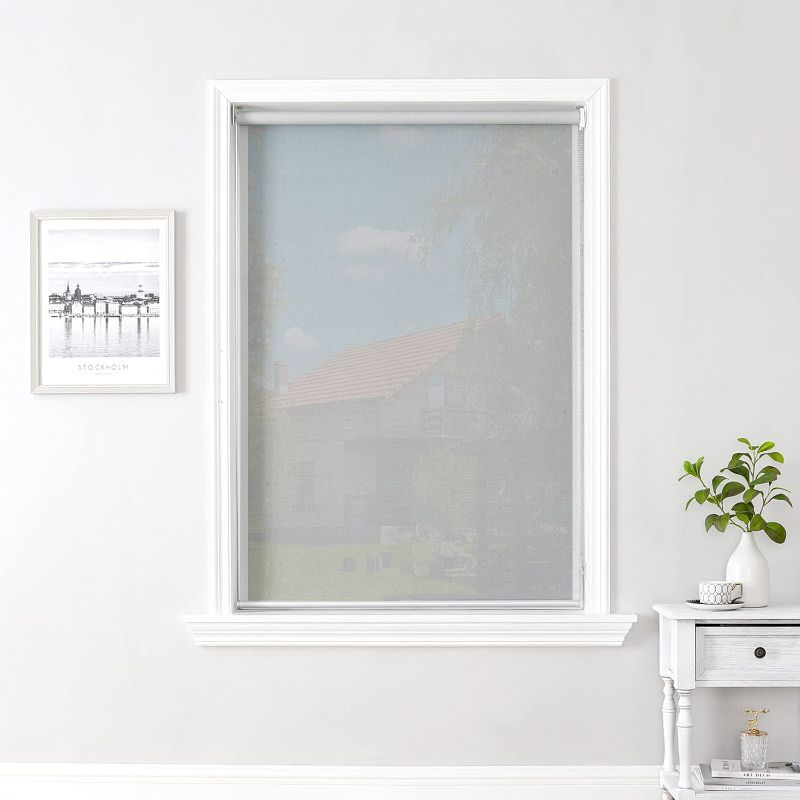 Photo 3 of ChrisDowa Light Filtering Roller Shades, with 5% Openness Solar Screen, UV Protection, Water Proof Fabric. Solar Semi Sheer Roller Blinds for Office and Home. Easy to Install.Grey,33" W x 72" H
