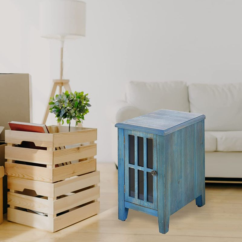 Photo 2 of XIUHUATX Nightstand End Table with 1 Drawer Solid Wood Side Table Easy Assembly Blue

