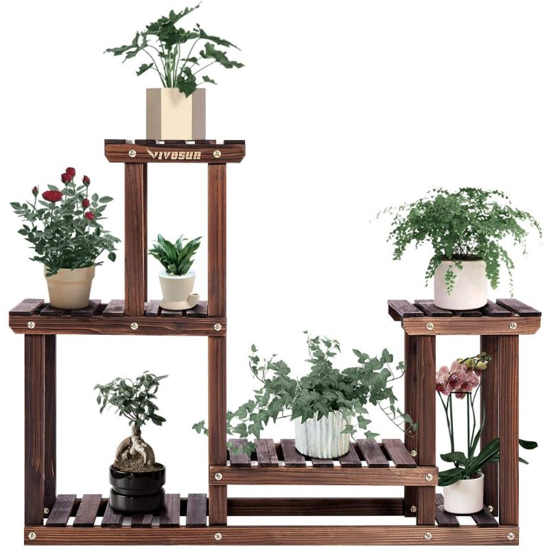 Photo 1 of VIVOSUN 4 Tier Wood Plant Stand High Low Shelves Flower Rack Display for Indoor Outdoor
