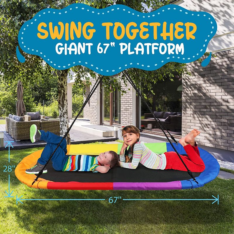 Photo 3 of SereneLife Giant Platform Swing 67” Mega Swinging Glider Kids Outdoor Backyard Tree Playhouse Playground Saucer Swing Set Accessories Surfer Mat Swingset
