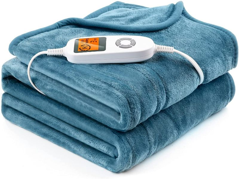 Photo 1 of Electric Heated Blanket Throw 50'' x 60'' Fast Heating Double-Layer Soft Flannel Blanket Full-Body Coverage 10 Heating Levels 3 Timer Settings& Auto-Off, Machine Washable
