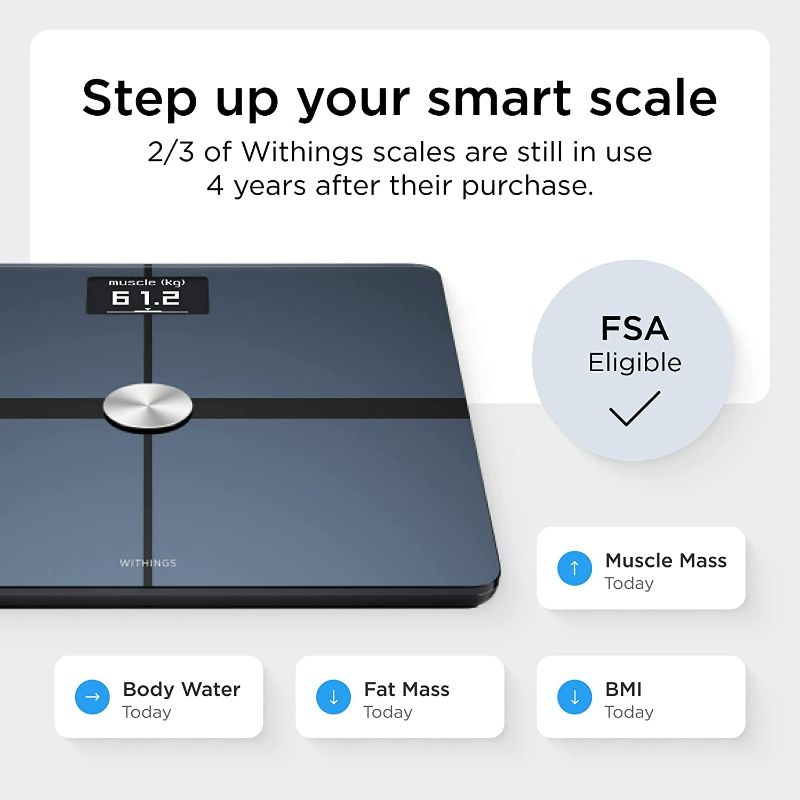 Photo 2 of Withings Body+ Smart Wi-Fi bathroom scale - Scale for Body Weight - Digital Scale and Smart Monitor Incl. Body Composition Scales with Body Fat and Weight loss management, body scale
