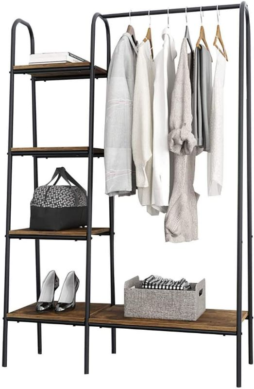 Photo 1 of soges Free-Standing Garment Racks Metal Clothing Rack with Storage Shelvels and Hanging Rod Closet Storage Organizer Clothing Rack Black,UT-011
