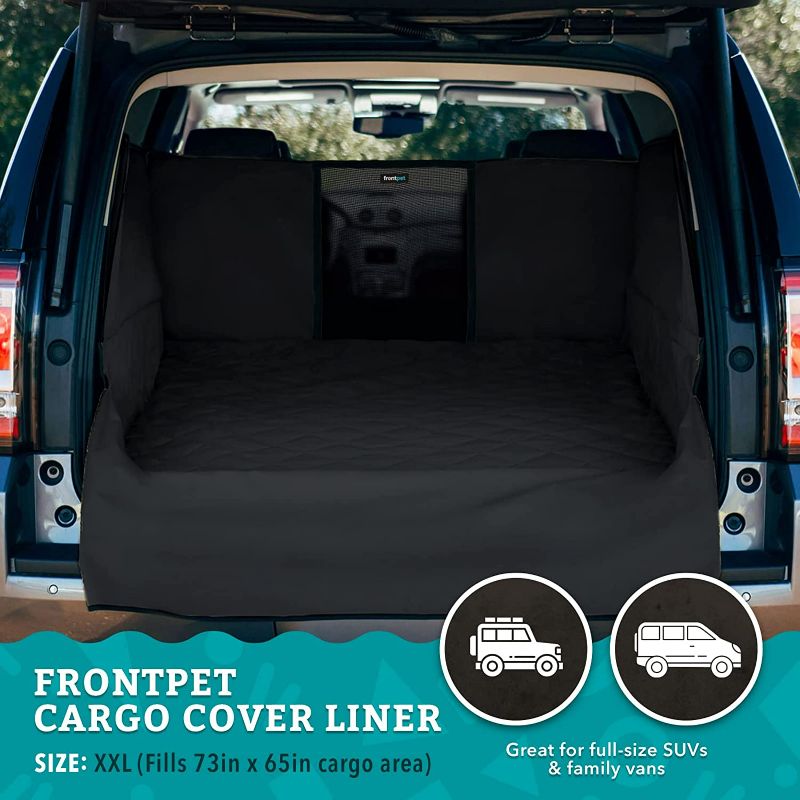 Photo 2 of FrontPet Cargo Cover for Dogs, Water Resistant Pet Cargo Liner Dog Seat Cover Mat for SUVs Sedans Vans with Bumper Flap Protector, Non-Slip, Backseat Cover, Trunk Liner Universal Fit (XXL/Black)
