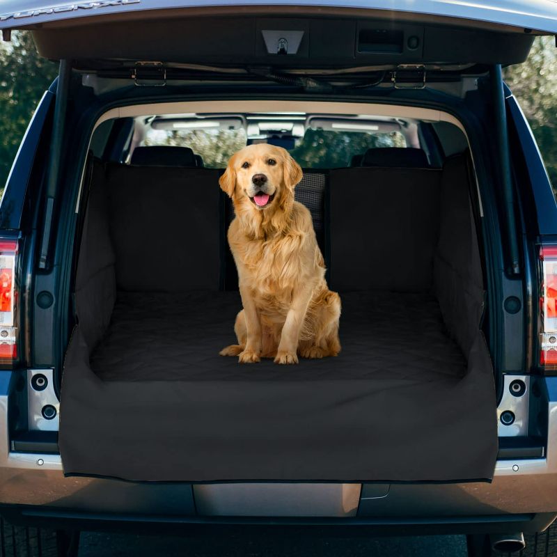 Photo 1 of FrontPet Cargo Cover for Dogs, Water Resistant Pet Cargo Liner Dog Seat Cover Mat for SUVs Sedans Vans with Bumper Flap Protector, Non-Slip, Backseat Cover, Trunk Liner Universal Fit (XXL/Black)
