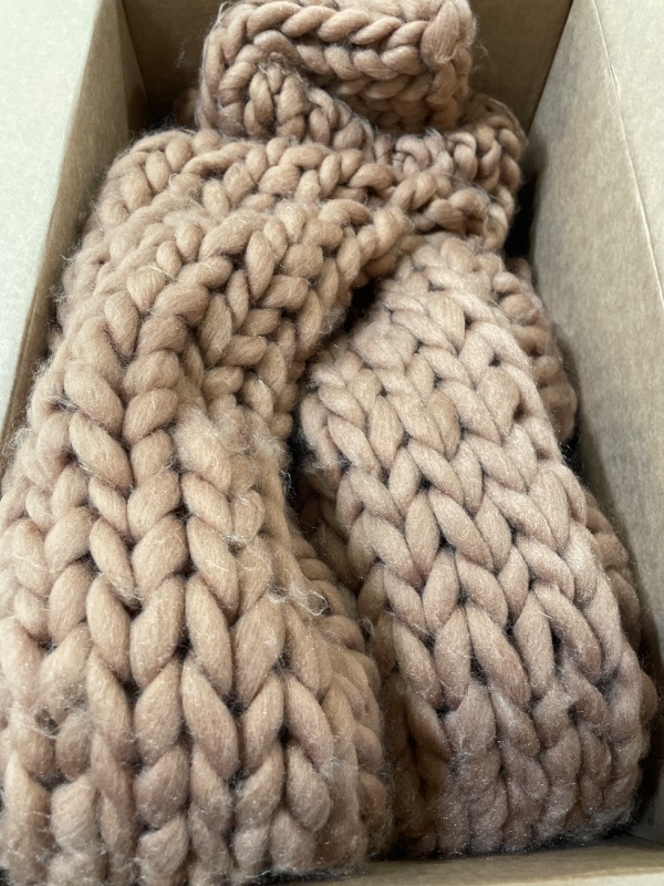 Photo 3 of Chunky Knit Blanket Sandstone, Light Brown Luxury Chenille Blanket for Farmhouse Decor; 