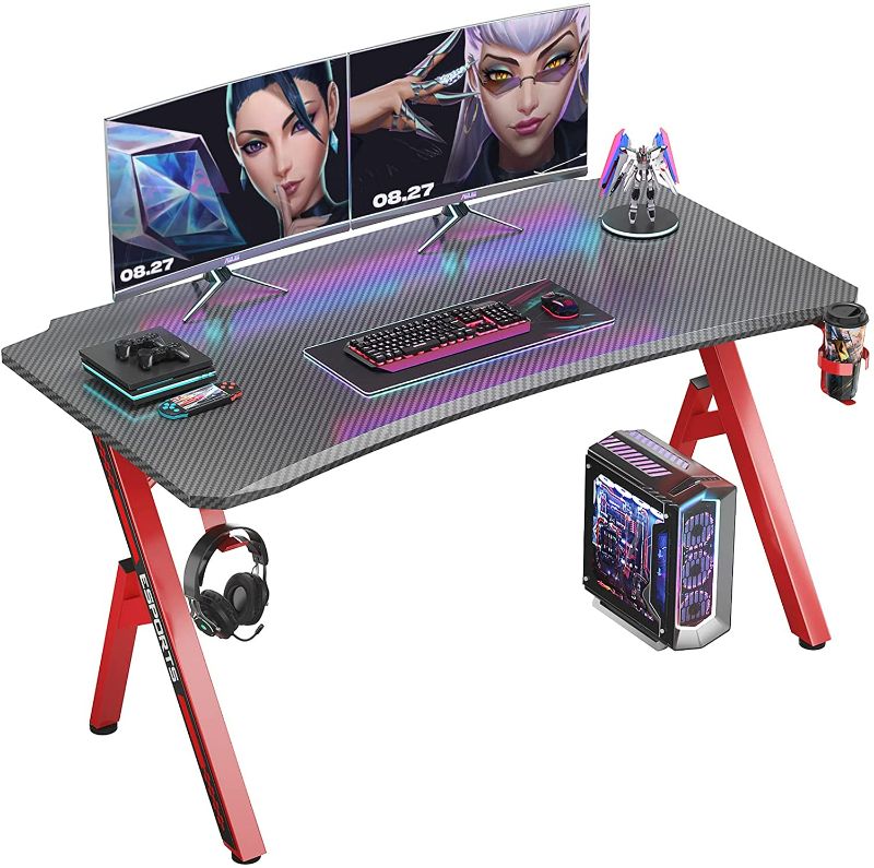 Photo 1 of Foxemart Gaming Desk 47 inch PC Computer Desk, Home Office Desk Workstation, Professional Gaming Desk Table with Cup Holder & Headphone Hook
