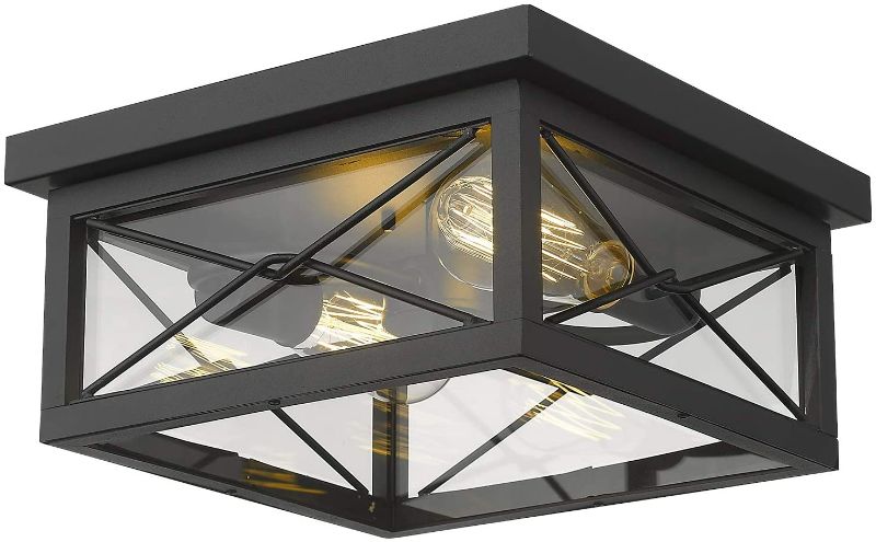 Photo 2 of Emliviar 12 Inch Ceiling Light Fixture, 2-Light Flush Mount Ceiling Light in Black Finish, 0387B-CL BK
