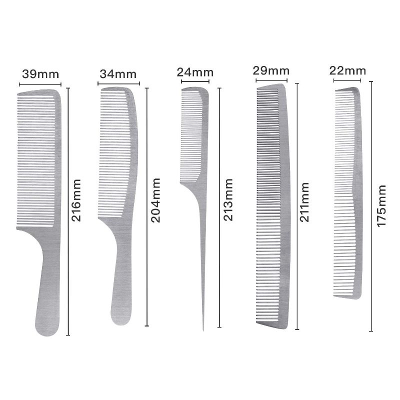 Photo 5 of 5 Pieces Stainless Steel Hair Combs Akamino Metal Combs Set Silver Fine Cutting Comb Rat Tail Comb Teasing Pintail Barber Comb for Men & Women Hair Styling Grooming Detangler & Cutting