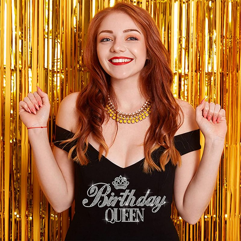 Photo 5 of 4 Pieces Birthday Queen Squad Iron on Transfers Rhinestone Heat Transfer Decal Bling Patch DIY Birthday Party Iron On Stickers for Women Girls Tank Top T-Shirts Hat Jacket Accessories Decoration