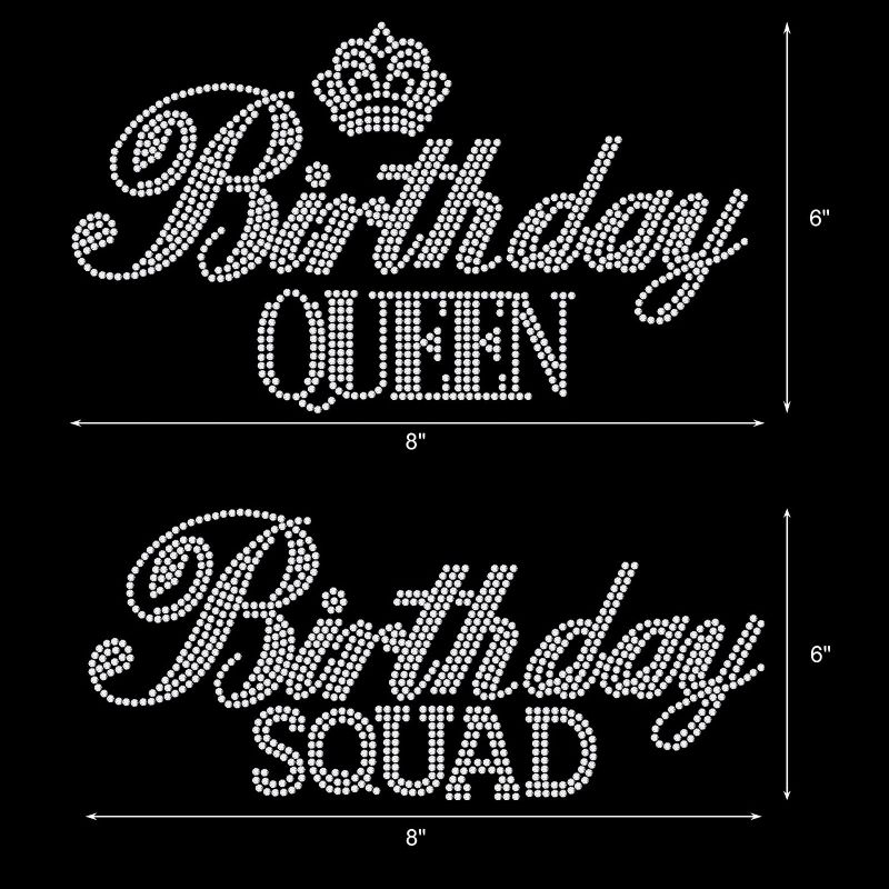 Photo 1 of 4 Pieces Birthday Queen Squad Iron on Transfers Rhinestone Heat Transfer Decal Bling Patch DIY Birthday Party Iron On Stickers for Women Girls Tank Top T-Shirts Hat Jacket Accessories Decoration