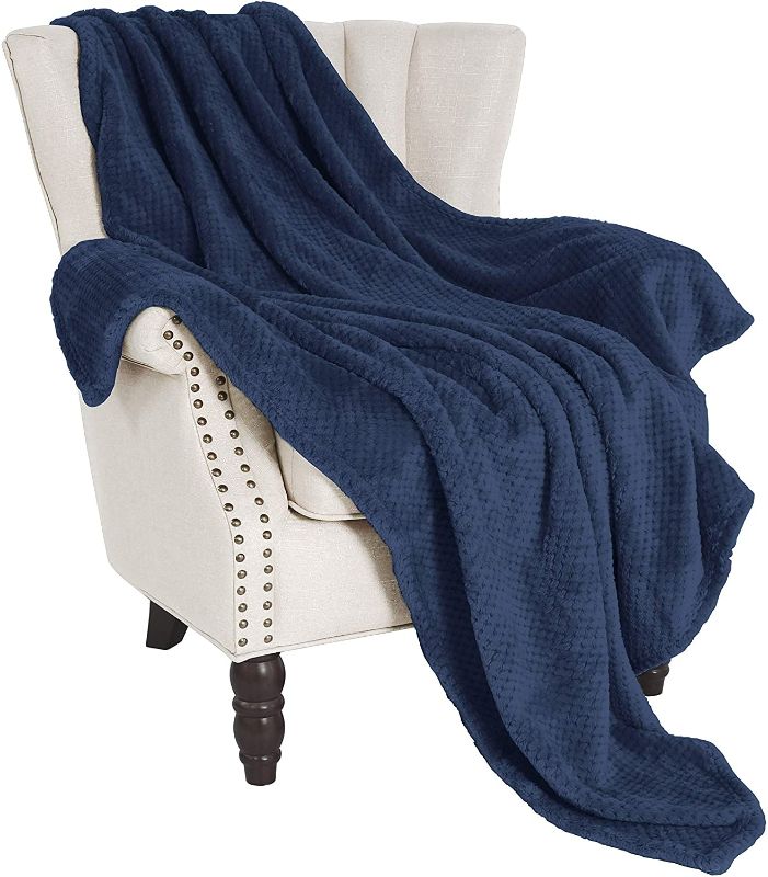 Photo 1 of Exclusivo Mezcla Waffle Textured Extra Large Fleece Blanket, Super Soft and Warm Throw Blanket for Couch, Sofa and Bed (Navy Blue, 50x70 inches)-Cozy, Fuzzy and Lightweight