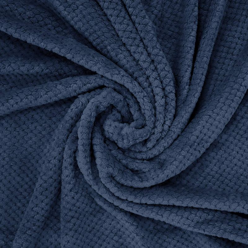 Photo 4 of Exclusivo Mezcla Waffle Textured Extra Large Fleece Blanket, Super Soft and Warm Throw Blanket for Couch, Sofa and Bed (Navy Blue, 50x70 inches)-Cozy, Fuzzy and Lightweight