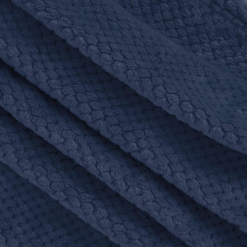 Photo 3 of Exclusivo Mezcla Waffle Textured Extra Large Fleece Blanket, Super Soft and Warm Throw Blanket for Couch, Sofa and Bed (Navy Blue, 50x70 inches)-Cozy, Fuzzy and Lightweight