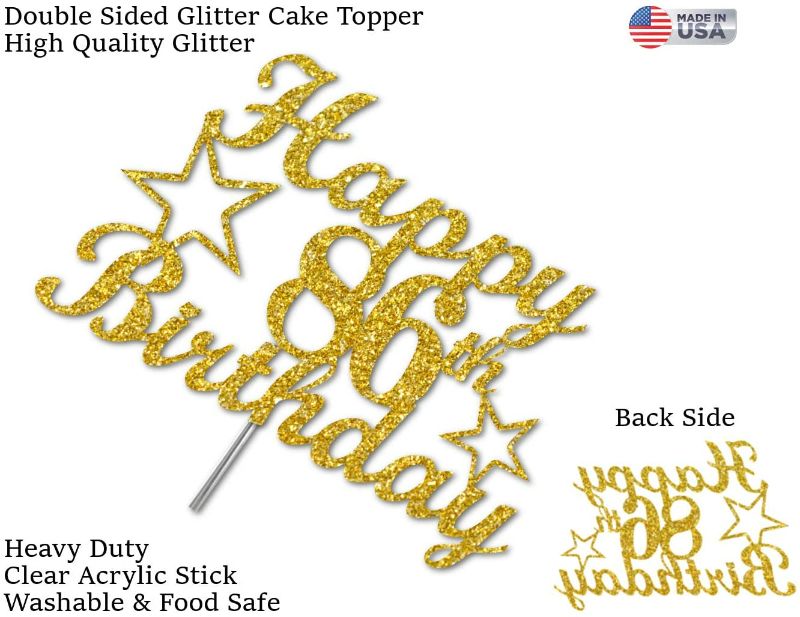 Photo 3 of 86 Birthday Cake Topper Gold Glitter, Party Decoration Ideas, Premium Quality, Sturdy Doubled Sided Glitter, Acrylic Stick. Made in USA (86th)
