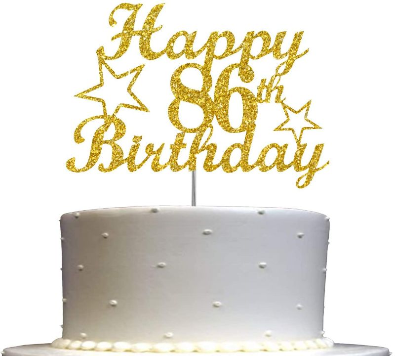 Photo 1 of 86 Birthday Cake Topper Gold Glitter, Party Decoration Ideas, Premium Quality, Sturdy Doubled Sided Glitter, Acrylic Stick. Made in USA (86th)