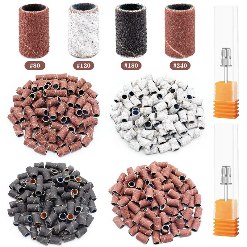 Photo 1 of Rolybag Professional Sanding Bands for Nail Drill 240 Pieces 3 Color Coarse Fine Grit Efile Sand Set 80#120#180#240#,2 Pieces 3/32 Inch Nail Drill Bits for Manicures and Pedicures