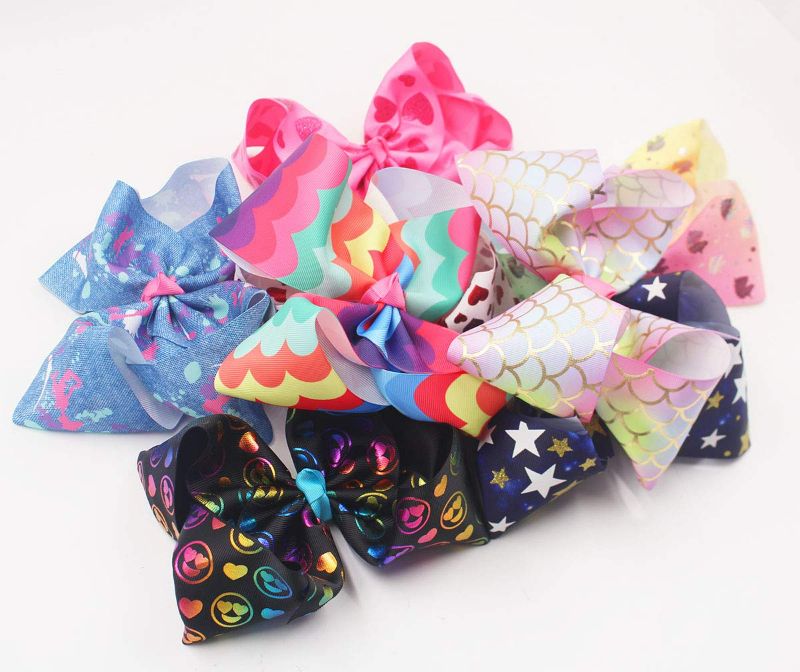 Photo 4 of BIG 8 Inches Hair Bows For Girls Glitter Rainbow Bows Alligator Clips For Girls Toddlers Teens Set of 8