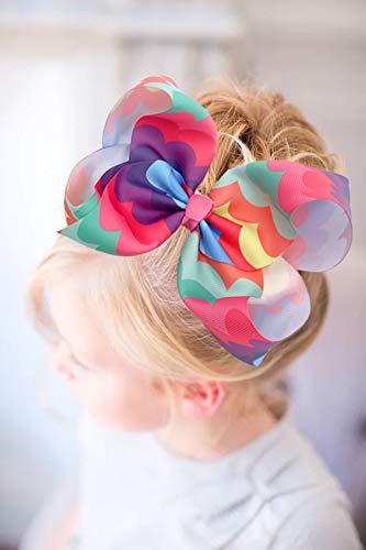 Photo 5 of BIG 8 Inches Hair Bows For Girls Glitter Rainbow Bows Alligator Clips For Girls Toddlers Teens Set of 8