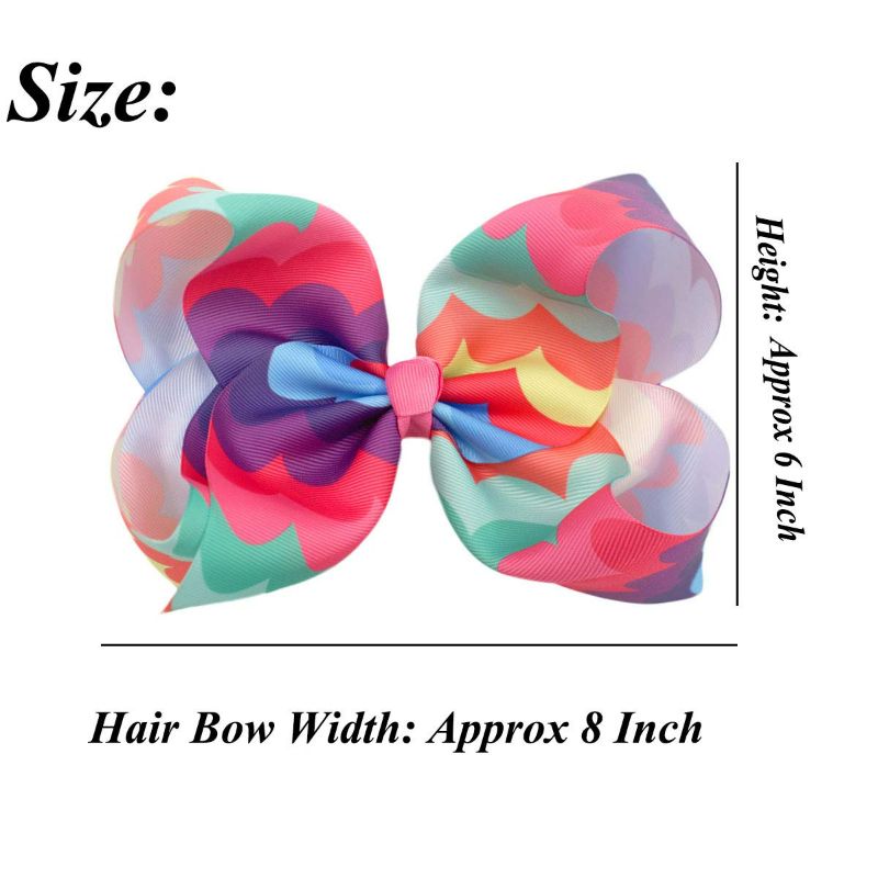 Photo 2 of BIG 8 Inches Hair Bows For Girls Glitter Rainbow Bows Alligator Clips For Girls Toddlers Teens Set of 8