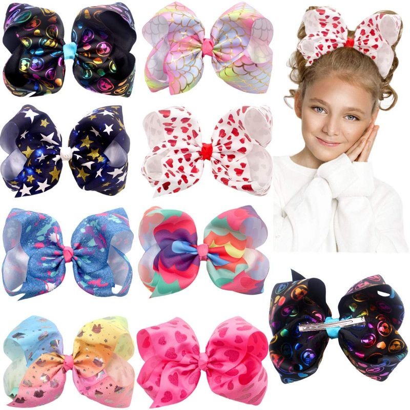 Photo 1 of BIG 8 Inches Hair Bows For Girls Glitter Rainbow Bows Alligator Clips For Girls Toddlers Teens Set of 8