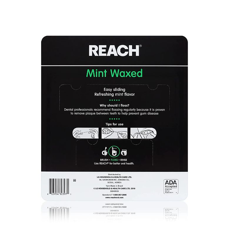 Photo 3 of Reach Waxed Dental Floss | Effective Plaque Removal, Extra Wide Cleaning Surface | Shred Resistance & Tension, Slides Smoothly & Easily , PFAS FREE | Mint Flavored, 55 Yards, 1 Pack