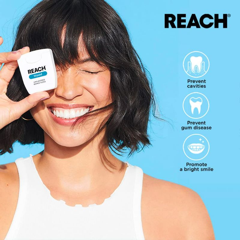 Photo 2 of Reach Waxed Dental Floss | Effective Plaque Removal, Extra Wide Cleaning Surface | Shred Resistance & Tension, Slides Smoothly & Easily , PFAS FREE | Mint Flavored, 55 Yards, 1 Pack