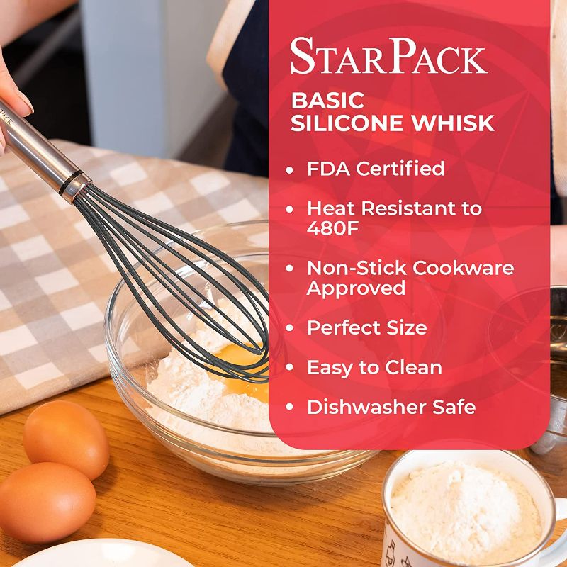 Photo 3 of StarPack Basics Silicone Whisks for Cooking - Whisk Silicone Material with High Heat Resistance of 480°F - Non-Stick Kitchen Whisk for Cooking, Baking & Stirring - Durable Rubber Whisk (Gray Black)