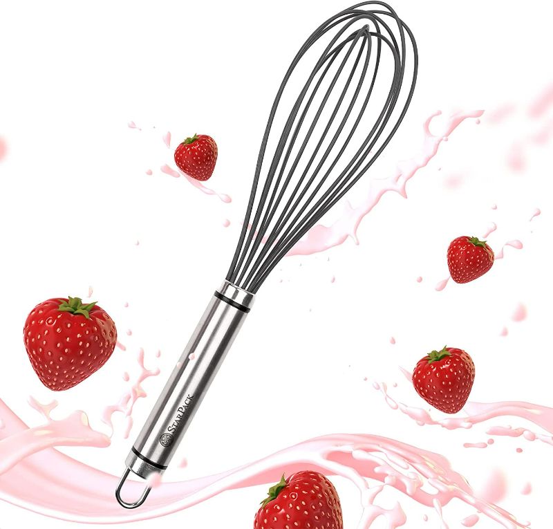 Photo 1 of StarPack Basics Silicone Whisks for Cooking - Whisk Silicone Material with High Heat Resistance of 480°F - Non-Stick Kitchen Whisk for Cooking, Baking & Stirring - Durable Rubber Whisk (Gray Black)