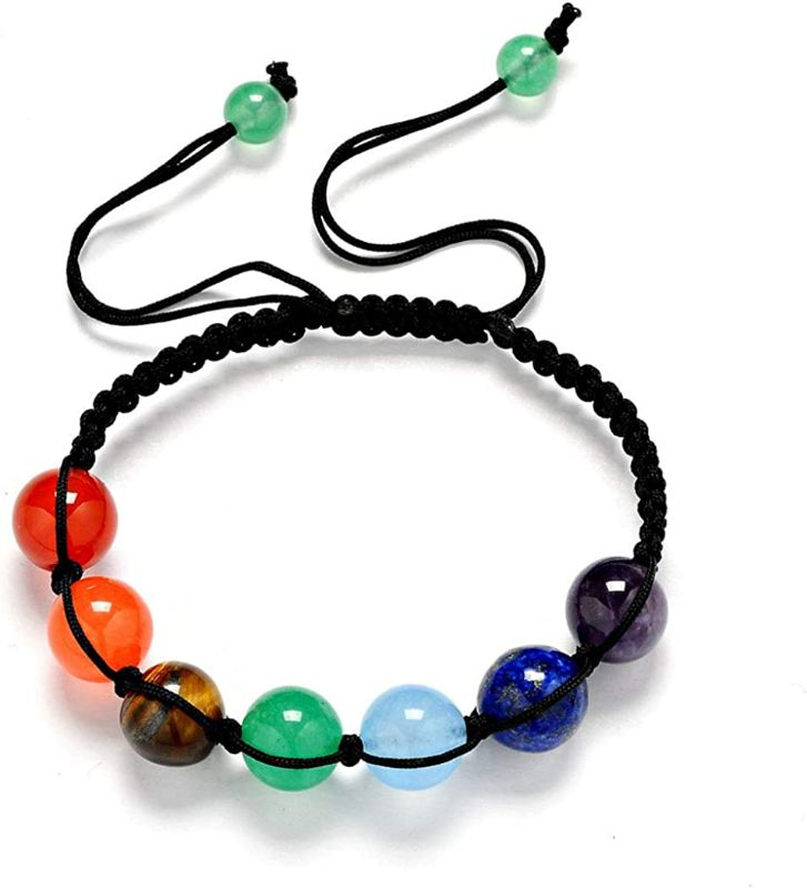 Photo 1 of Aluinn Boho Chakras Bracelet Elastic Beads Rainbow Hand Catenary Yoga Natural Stone for Women Teen Girls