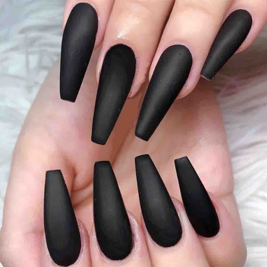Photo 2 of Outyua Black Super Long Matte Press on Nails Coffin Ballerina Fake Nails Designer Acrylic Extra Long False Nails Artificial Full Cover Nails Tips for Women and Girls 24Pcs (Black)