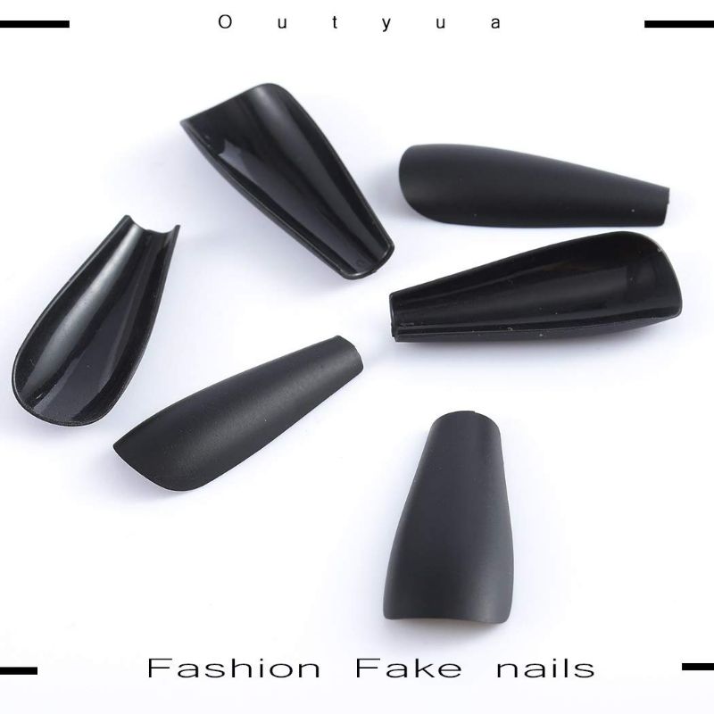 Photo 3 of Outyua Black Super Long Matte Press on Nails Coffin Ballerina Fake Nails Designer Acrylic Extra Long False Nails Artificial Full Cover Nails Tips for Women and Girls 24Pcs (Black)