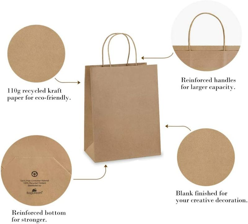 Photo 1 of BagDream 50Pcs Gift Bags 8x4.25x10.5 Brown Paper Gift Bags with Handles Bulk, Kraft Paper Bags Shopping Bags, Retail Merchandise Grocery Bags, Wedding Birthday Party Favor Bags